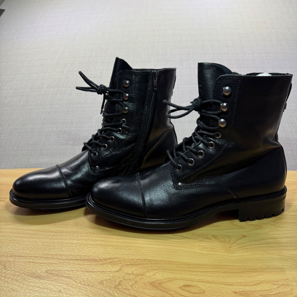 J75 by Jump Mens Cylinder Leather Combat Boots Black Size 10